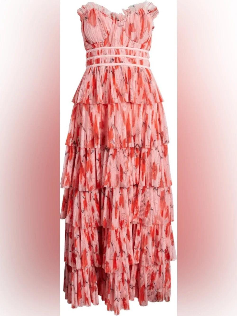 Hutch Monaco Strapless Pink Ruffle Tiered coquette girl evening Gown 6 - Picture 2 of 12